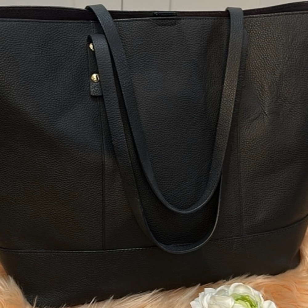 Cole Haan Black Pebbled Leather Tote Shoulder Bag Work Laptop - Picture 9 of 12